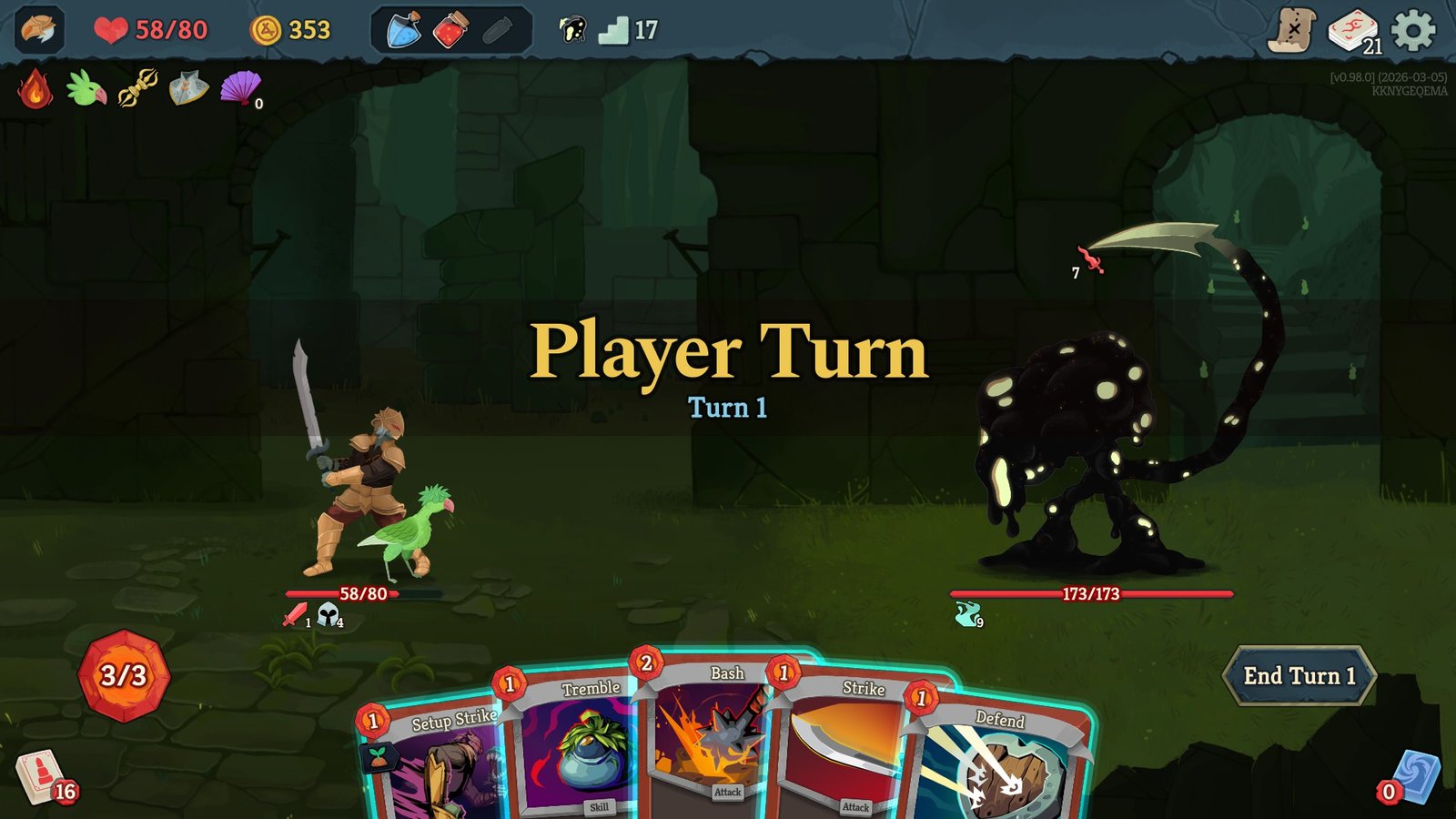 Vantom boss encounter at the start of a Slay the Spire 2 run