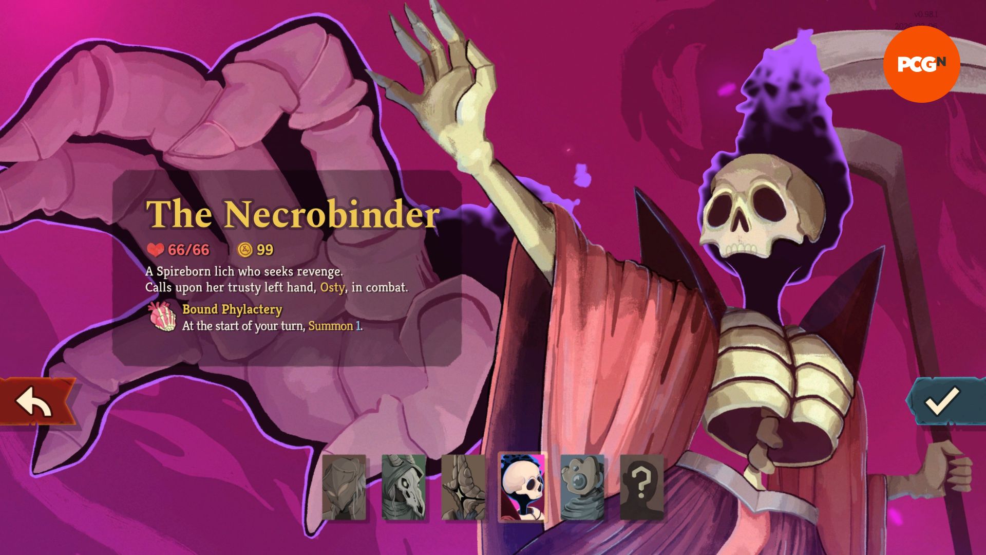 Necrobinder character portrait in Slay the Spire 2